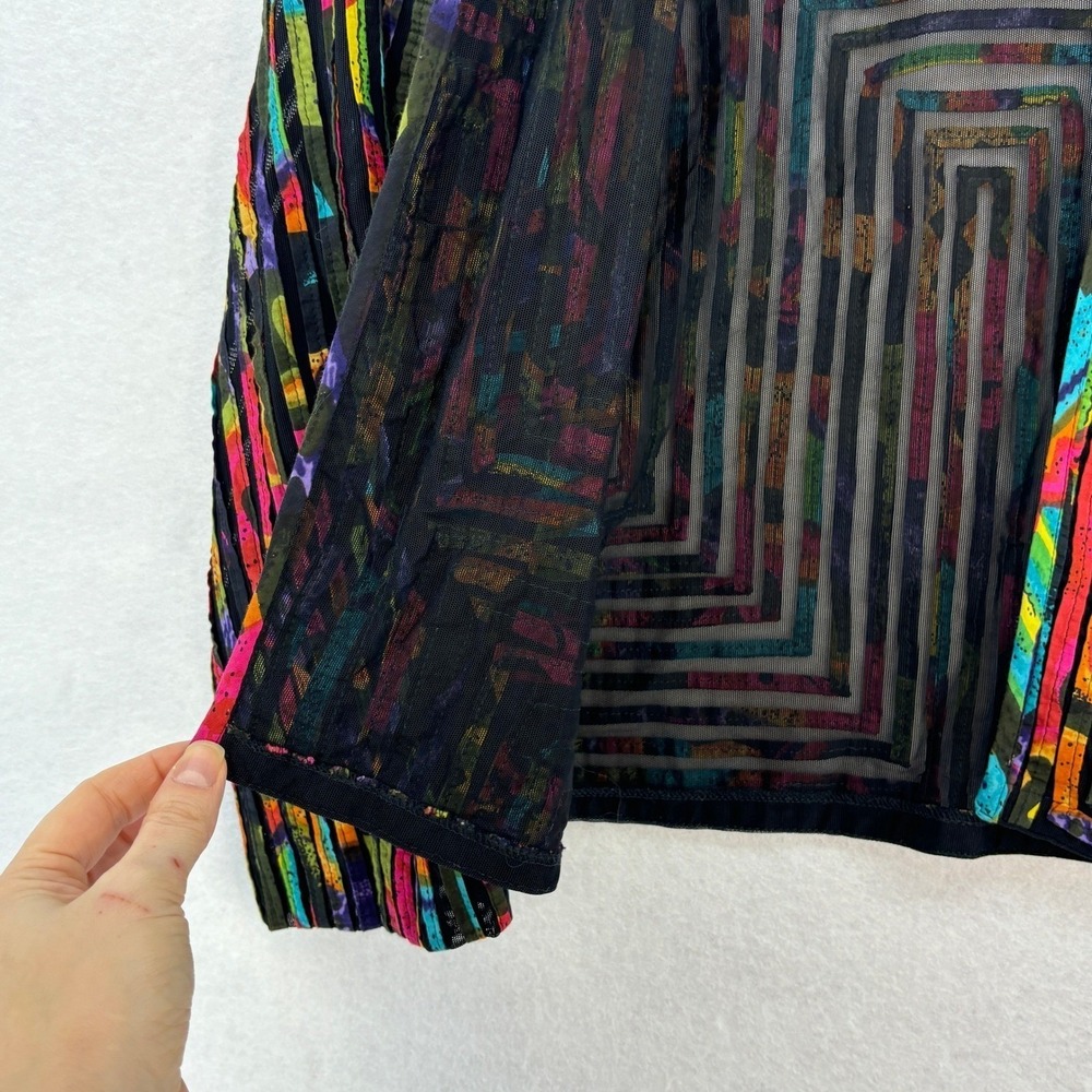 Vintage Chico's Artsy Jacket MEDIUM Multicolor Abstract y2k Festival Open Front - Picture 8 of 13